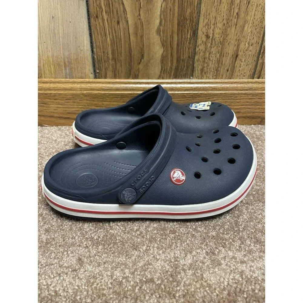 Crocs Classic Clog Shoe Kids Juniors 3 Navy Blue Red Strip Slip On R2D2 Charm